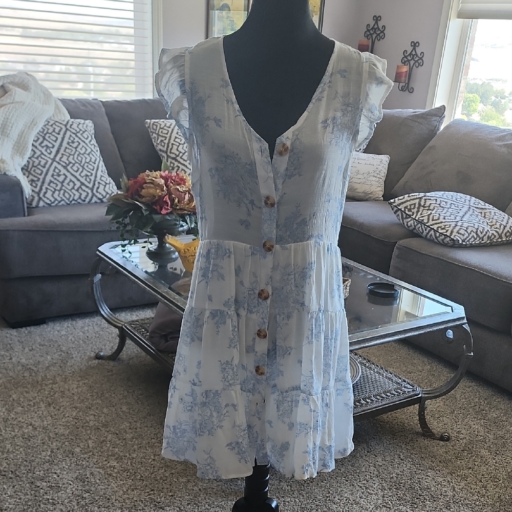 Sweet Wanderer Blue Floral Mini Dress